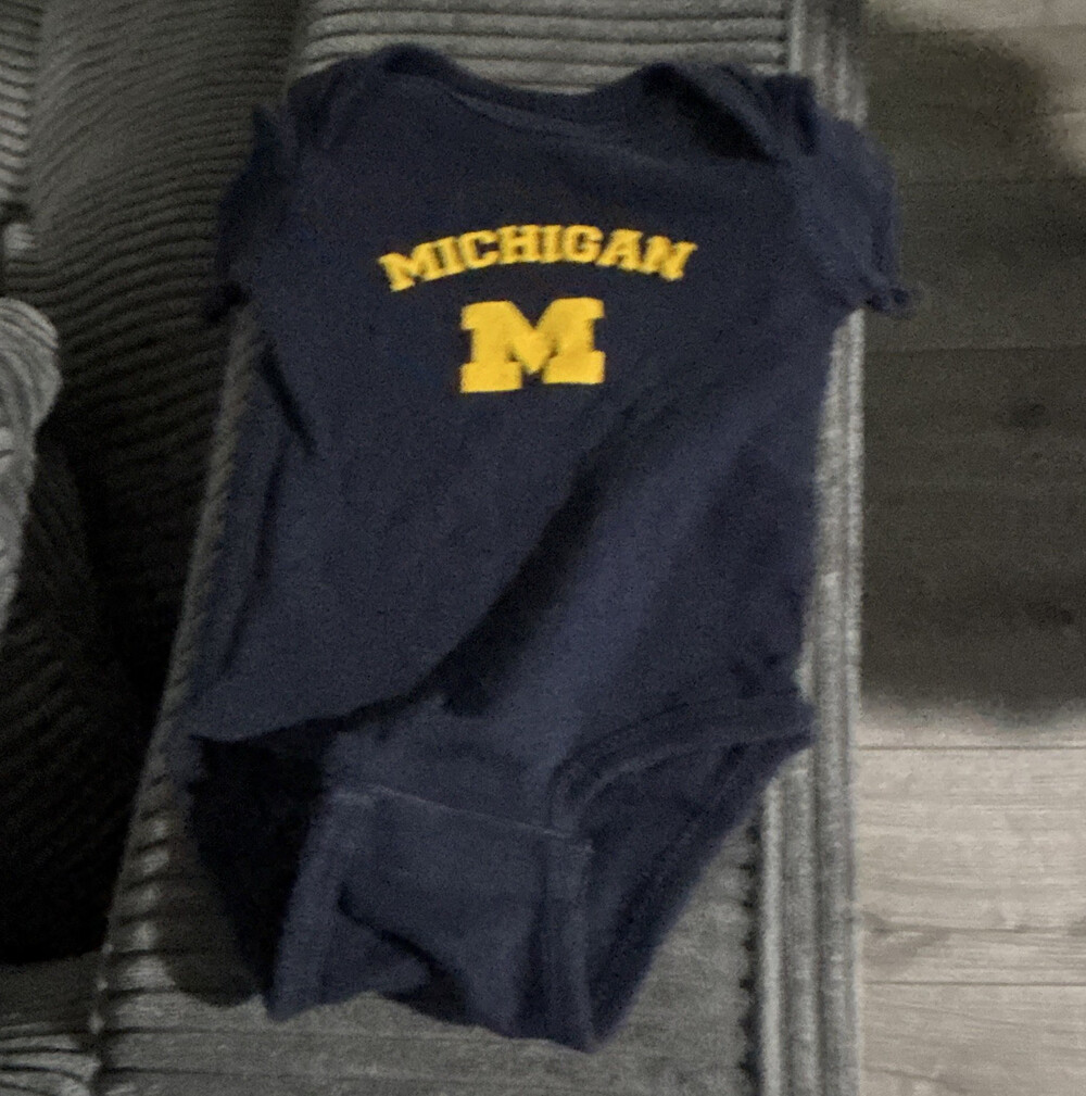 Michigan Wolverines Baby  Clothes 0-3M Navy/Yellow Cotton Snap Short Sleeve